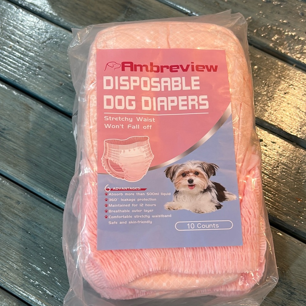 Ambreview Disposable Female Dog Pink Diapers 10 Pack Size Large, New/Unopened